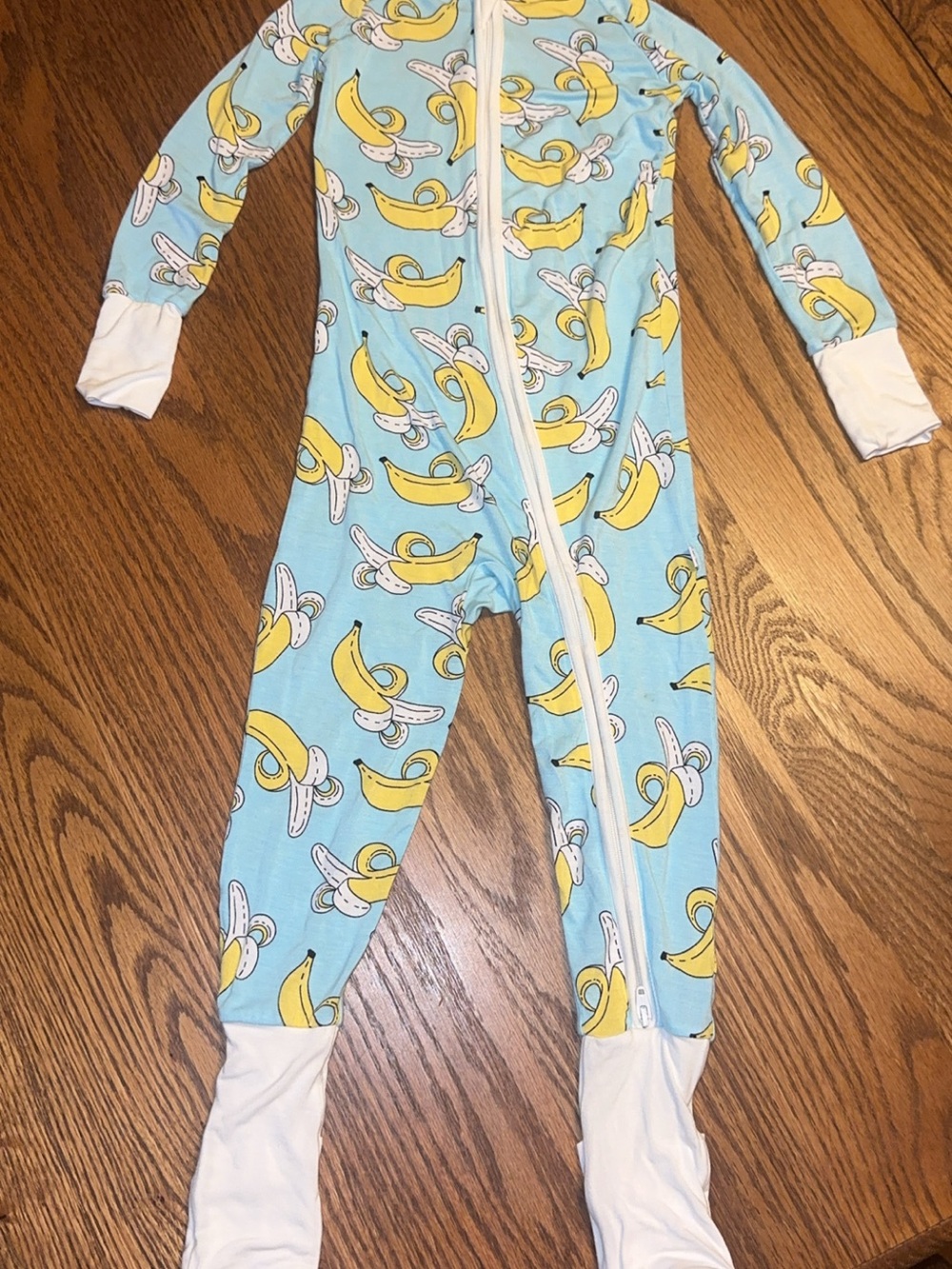 Little Sleepies Light Blue Banana Print Footed One-Piece Pajamas-Bamboo